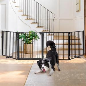Snagle Paw Extra Wide Dog Gate,Free Standing Dog Fence with Door, Up to 104 Inch Wide Pet Gate with Support Feet for Stairs, Hallways, Doorways, Yard (Black, 4 Panels)