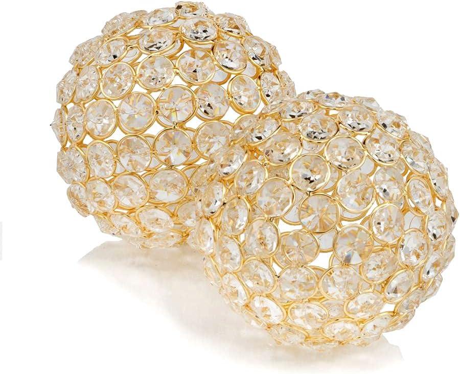 Modern Day Accents 3778 Facetas 4" Gold Cristal Spheres - Set of 2, Home Decor, Room Coffee Table Decorative Balls, Gem Sphere Ball, Bowl fillers, Gemstone (4-Inch Diameter)