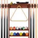 XCSOURCE Pool Cue Rack Only, Pool Stick Holder Wall Mount, 6 Pool Billiard Stick + Ball Set Pool Cue Holder, Pool Table Accessories for Billiard Room Man cave (Cherry)