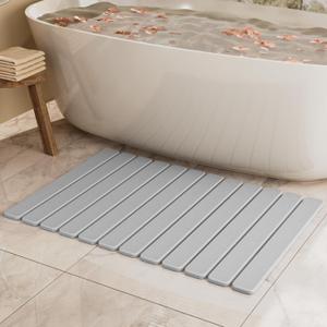 Large Stone Bath Mat 31.5 x 19.7in, Quick Dry Stone Drying Mats for Bathroom, Super Absorbent Foldable Bath Stone Mat, Non Slip, Large Diatomaceous Earth Dish Drying Mat for Kitchen Counter (Light Gray)