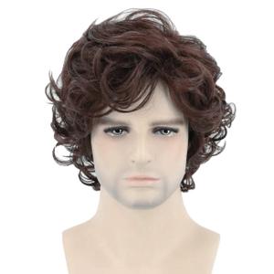 Topcosplay Mens Wigs Short Curly Brown Cosplay Halloween Character Costume Wig Layered