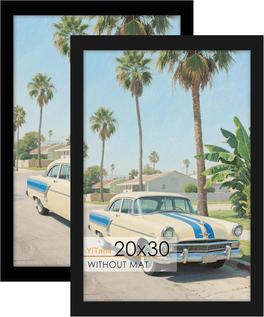 20x30 Poster Frame 2 Pack, 20 x 30 Picture Frame for Posters and Art Prints, Horizontal or Vertical Wall Mounting (Black)