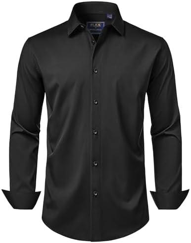 J.VER Men's Dress Shirts Stretch Long Sleeve Formal Shirt Solid Business Casual Button Down Shirts for Wedding Prom, M