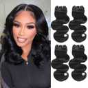 Body Wave Bundles Human Hair 14 Inch 12A Human Hair Bundles 100% Unprocessed Brazilian Virgin Hair Weave 4 Bundles Human Hair Natural Black Color (14/14/14/14 Inch, 4 Bundles)