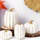 4 Pcs Fall Pumpkin Decor Resin Thanksgiving Fake Pumpkins Figurines for Decorating White and Gold Artificial Pumpkins Table Centerpieces for Farmhouse Home Harvest Decoration Halloween Indoor