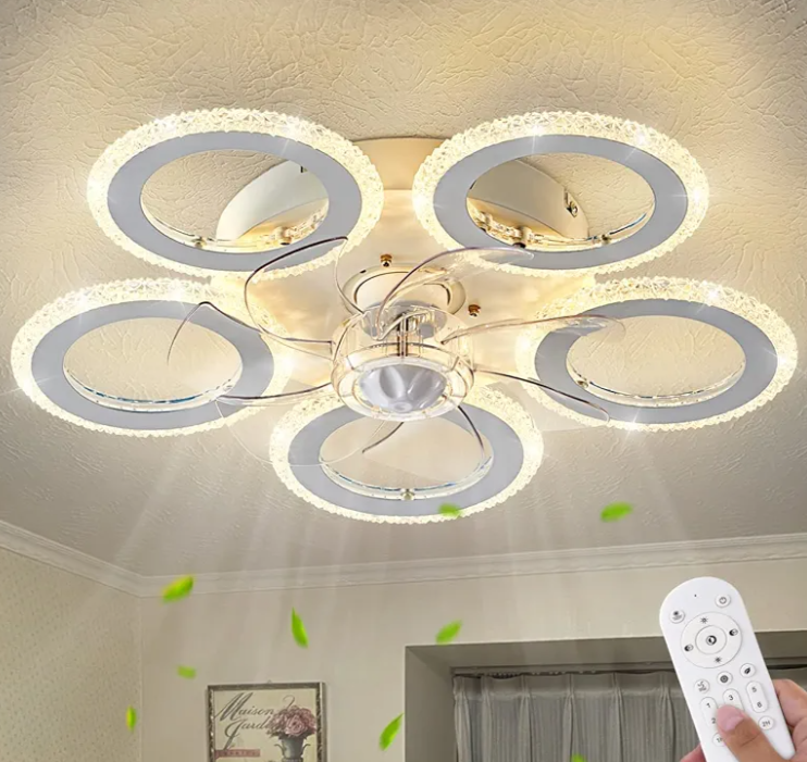 Modern Ceiling Fan with Light, 20" Personality Geometric Ceiling Fan with Lights and Remote, Ceiling Fan for Living Room Bedroom Kitchen