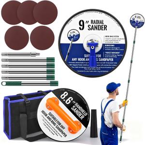 Pole Sander for Drywall, 89 Inch Manual Hand Drywall Sander with Extension Pole, Bag, 360 Circular Radial Hand Sander for Painting Projects with 5pcs Sanding Discs (80, 100, 120, 180, 240 Grit)