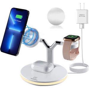 3 in 1 Mag-Safe Charger, Fast Charging Station for iPhone13/12/11/Mini/Pro/Pro Max/SE/Xs/8, Apple Watch SE/6/5/4/3/2, AirPods 2/Pro, Magnetic Wireless Charger Stand with Night Lamp