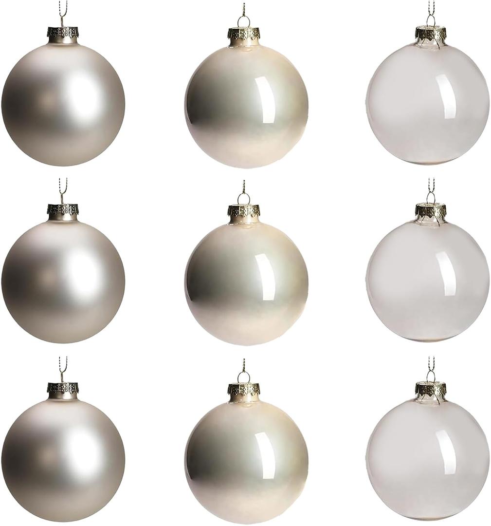 DN DECONATION Glass Christmas Hanging Ball Ornaments Set of 9, 3.15 Champagne Christmas Ornaments, Christmas Decorative Baubles for Xmas Tree Decoration, Holiday, Wedding Party Gift Decor