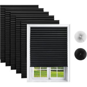 Changshade 6-Pack Blackout Pleated Paper Shades for Windows, Temporary and Portable Room Darkening Shades with 12 Clips for Travel, No Tools and Easy to Install, Cut to Any Size, 36" W x 72" H, Black