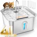 4L Large Capacity Cat Water Fountain Stainless Steel with 3 Filters Pet Water Fountain for Drinking Watering Supplies Pets Dog Small Animal Automatic Cat Water Dispenser for Cats Quiet Indoor