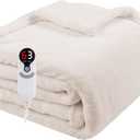 Electric Heated Blanket Throw Size 50"x60", Soft Flannel with Overheat Protection, 9 Adjustable Heat Settings & 10-Hour Auto-Off Timer, Fast Heating for Winter Comfort, White