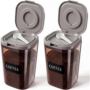 Suclain 2 Pack 60oz Airtight Coffee Canisters Light Blocking Tea Storage Containers with Scoop, Airtight Food Jars for Loose Leaf Tea, Sugar, Formula, Coffee Bean, with Chalk Marker & 8 Stickers