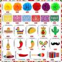 Hooqict 33Pcs Fiesta Cake Decorations Set with Mini Papel Picado Banner, Serape Ribbon, Cactus, Taco and Flower Mexican Cake Toppers & Cupcake Toppers for Cinco de Mayo Mexican Theme Party Decorations