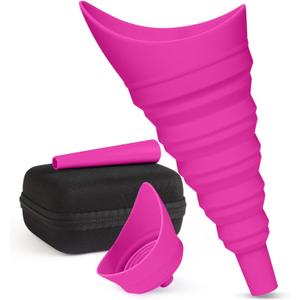 Female Urination Device Foldable Urine Funnel, Pee Funnel for Women with Extension Tube & Waterproof Case, Stand to Pee for Travel Camping Hiking (Purplish Red with Waterproof Bag and Box)