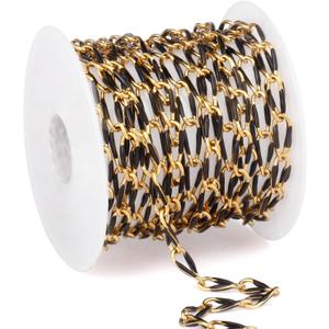 2 Yard Black Chains for Jewelry Making, 18K Gold Plated Stainless Steel Enamel Curb Chain Roll Bulk for DIY Jewelry Making