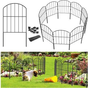 Goovilla Garden Fence, Total 10ft(L) x 24in(H) Garden Fencing Animal Barrier, 10 Pcs Rustproof Metal Fence Panels, Black No Dig Fence, Decorative Garden Fences and Borders for Dogs, Flower Bed, Patio