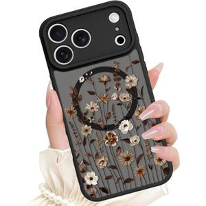 SAKUULO Floral Case for iPhone 17 Pro 6.3inch,[Compatible with Magsafe] Cute Flower Pattern Case for Women Girls Soft TPU Bumper Translucent Magnetic Slim Protective Cover - Wildflowers