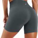 Women’s 6” High Waisted Biker Shorts Sculpting Fit Tummy Control Quick Dry Athletic Workout Shorts (L)