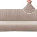 H.VERSAILTEX Armless Futon Cover Stretch Sofa Bed Slipcover Protector Elastic Feature Rich Textured High Spandex Small Checks Jacquard Fabric Futon Cover, Machine Washable, Sand