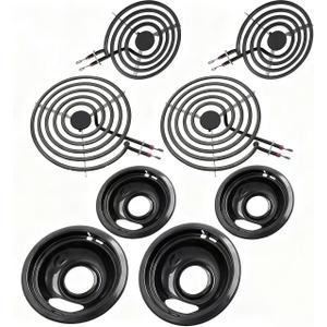 MP22YA Electric Stove Burner Element Replacement Set & W10290350 W10290353 4 Pack Black Drip Pans - Perfectly Fit Whirlpool Electric Range Stove Top