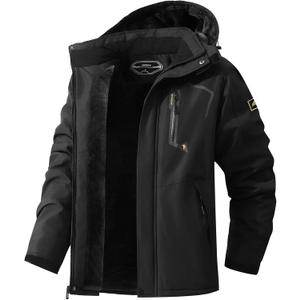 Men's Ski Jacket Warm Winter Snow Coat Waterproof Mountain Windbreaker Snowboarding Jacket Hooded for Hiking Travel (X-Large, Black)