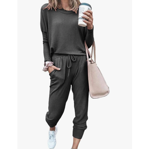PRETTYGARDEN Women's Spring Fall 2 Piece Lounge Outfit Long Sleeve Crewneck Pullover Tops High Waisted Pants Set Tracksuit Medium