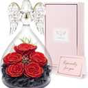 Yamonic Mothers Day Rose Gifts for Mom, Angel Figurine with Five Roses Gifts, Preserved Flowers Forever Real Rose Mom Gifts for Women, Birthday Gifts for Mom Grandma Christmas Mother's Day Valentine (5 Roses-red gold)