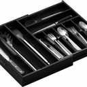 SpaceAid 2.5" High Bamboo Silverware Drawer Organizer with Labels, Kitchen Utensil Expandable Tray Holder for Flatware, Cutlery, Spoon and Knives Drawer Storage Organization (Black)