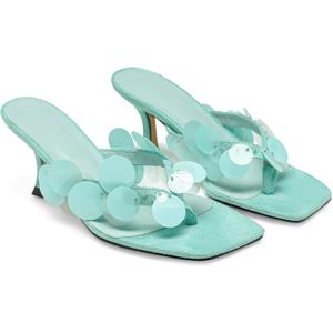 Black Flip Flop Heels Sandals for Women with Plastic Disc Straps Comfortable Slip on Open Toe Kitten Heel Thong Sandal Casual Summer Dressy Shoes (9, Light Green)