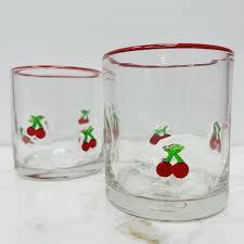 Cherry Icon Juice Glasses Mixing Glass, 2 On The Rocks Glasses Stainless Steel Bar Spoon