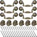 12 Pcs 3" Bail Handle Drop Pulls and 1.38" Vintage Flower Shape Cabinet Drawer Knobs Antique Bronze Cabinet Pull Handles with Screws for Drawer Dresser Closet Wardrobe (Floral Style)