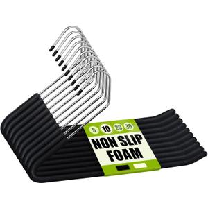 Spring Fever Open Ended Non Slip Sponge Padded Pants Hangers - Chrome Plating Foam Heavy Duty Space Saving Black 10