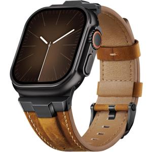 Suitisbest Leather Band Compatible for Apple Watch Ultra Band 49mm 46mm 45mm 44mm 42mm 41mm 40mm, Genuine Leather Replacement Strap for iWatch series 11 10 9 8 7 6 5 4 3 2 1, SE 3 2 1, Ultra 3 2 1 (Black/Retro Brown)