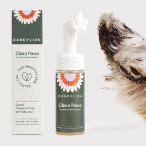 Dandylion Clean Paws | No-Rinse Dog Paw Cleaner & Dog Paw Washer | Gentle, Fragrance-Free, pH Balanced Foaming Cleanser with Silicone Bristle Brush | Safe for All Dogs | 5 fl oz