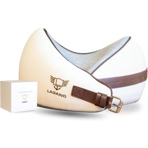 Lagano Softest Luxury Travel Pillow - Adjustable Easy to Clean Memory Foam Travel Neck Pillow - Ergonomic Airplane Travel Pillow - Best Airplane and Office Cervical Support Pillow (White and Brown)