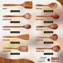 Wooden Spoons for Cooking, 10PCS Teak Wood Cookware Utensil Set with Hooks - Smooth Finish, Non-Stick, Comfortable Grip, Heat Resistant Kitchen Utensils