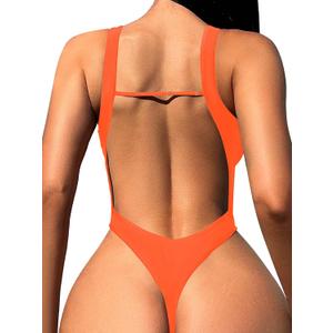 Foxiny Sexy Backless Cheeky High Cut Leg Thong V Neck One Piece Swimsuit,XL