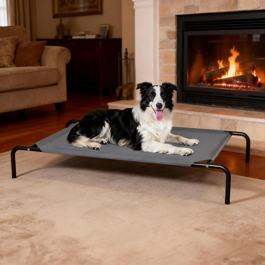 Elevated Cooling Dog Bed for Large Dogs,Waterproof Outdoor Pet Cot with Washable Breathable Mesh,Non-Slip Feet,Comfortable Dry Raised Dog Bed,50.8 x 31 x 8 Inches,Grey