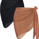 CHICGAL 2 Pieces Women Beach Sarong Bathing Suit Wrap Skirt Sheer Bikini Swimsuit Cover Ups for Swimwear (Black Brown)