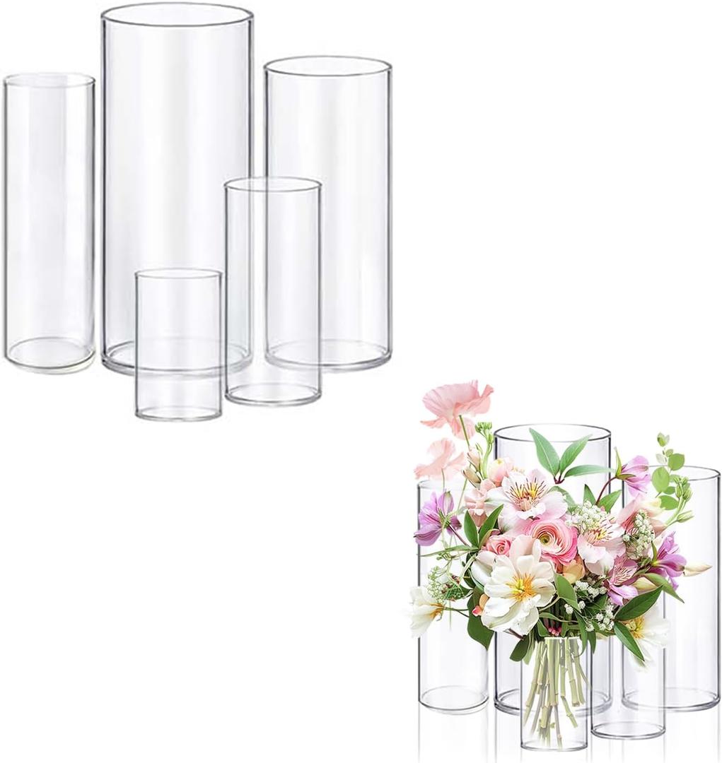 5pcs Glass Vase Cylinder Vases for Centerpieces Small Flower Glass Vases Home Decor Centerpiece Table Clear Flower Vase Decorations for WeddingHoliday 4,6,7.5,8,10 Inch Tall