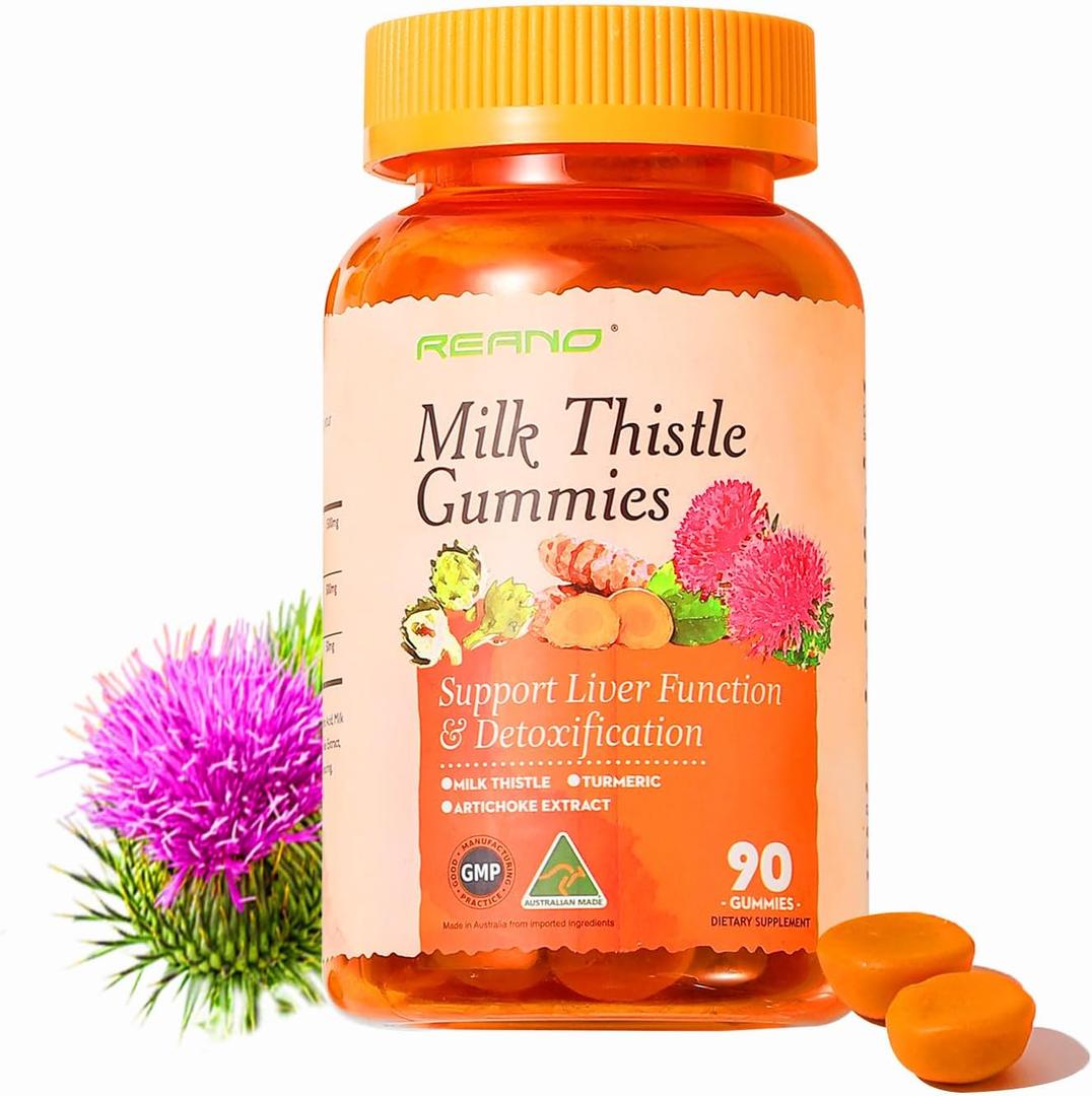 REANO Milk Thistle Gummies with Artichoke and Turmeric, 30:1 Concentrated Extract, 80% Silymarin, 30% Silybin, Non-GMO, Gluten-Free, 90 Count
