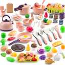 118Pcs Mini Play Kitchen Accessories for Kids, Pretend Cooking Playset with Cookware, Tableware & 2 Fruit Sets, Learning Gift for Girls, Boys, Toddlers, Pink