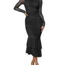Atizon Elegant Ruched Bodycon Evening Dresses for Women Cocktail Party Formal Maxi Mermaid Dress Black, M