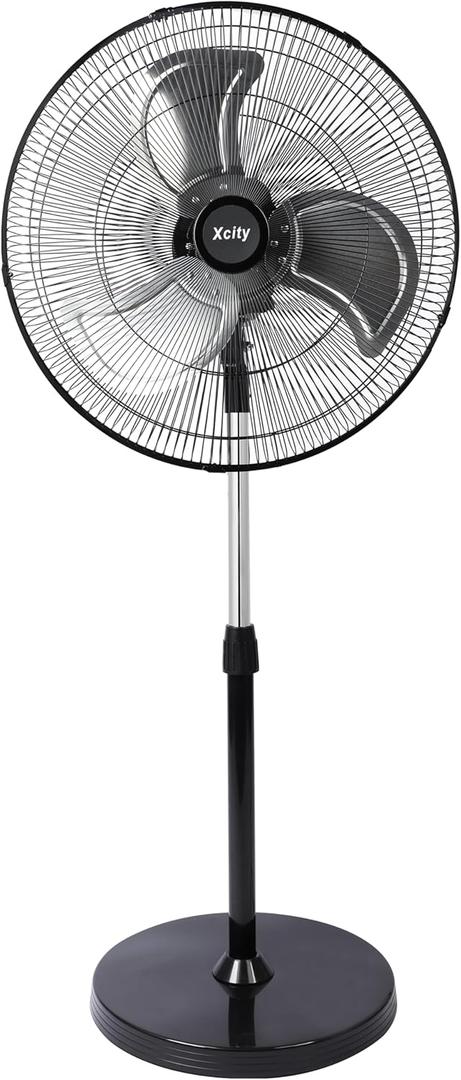 Xcity 20 inch Industrial Pedestal Oscillating Fan, 3-Speed, High Velocity Stand Fan, Max 3600 CFM, Adjustable Height & Tilt, Heavy Duty Metal Fans for Patio, Garage, Workshop,Warehouse, Black