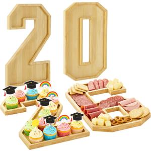 MADHOLLY Bamboo 2026 Graduation Numbers Charcuterie Fillable Board - 12"x8" Each Reusable Food Serving Trays, Grad Party Table Decor Platters for Cupcakes, Snacks, Cookies, Fruit, Set of 4