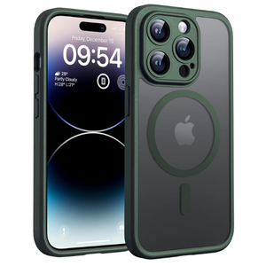 TOCOL Magnetic for iPhone 14 Pro Case, Upgraded Full Camera Protection, Compatible with Magsafe, Drop Protection, Translucent Matte Back Bumper Phone Cover 6.1Inch, Alpine Green