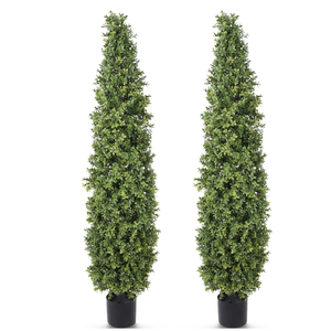 Artificial Boxwood Topiary Tree  Fake Topiary Tree Faux Potted Topiary Plant for Porch Home Garden Decor 2Pack