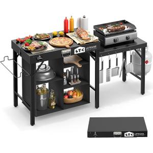Leteuke Grill Table for Blackstone Griddle, Portable Foldable Grill Table with Storage Fits Ninja, Blackstone Griddle Stand for Outdoor Camping, Picnic, Garden, Patio, Dining, BBQ, Party