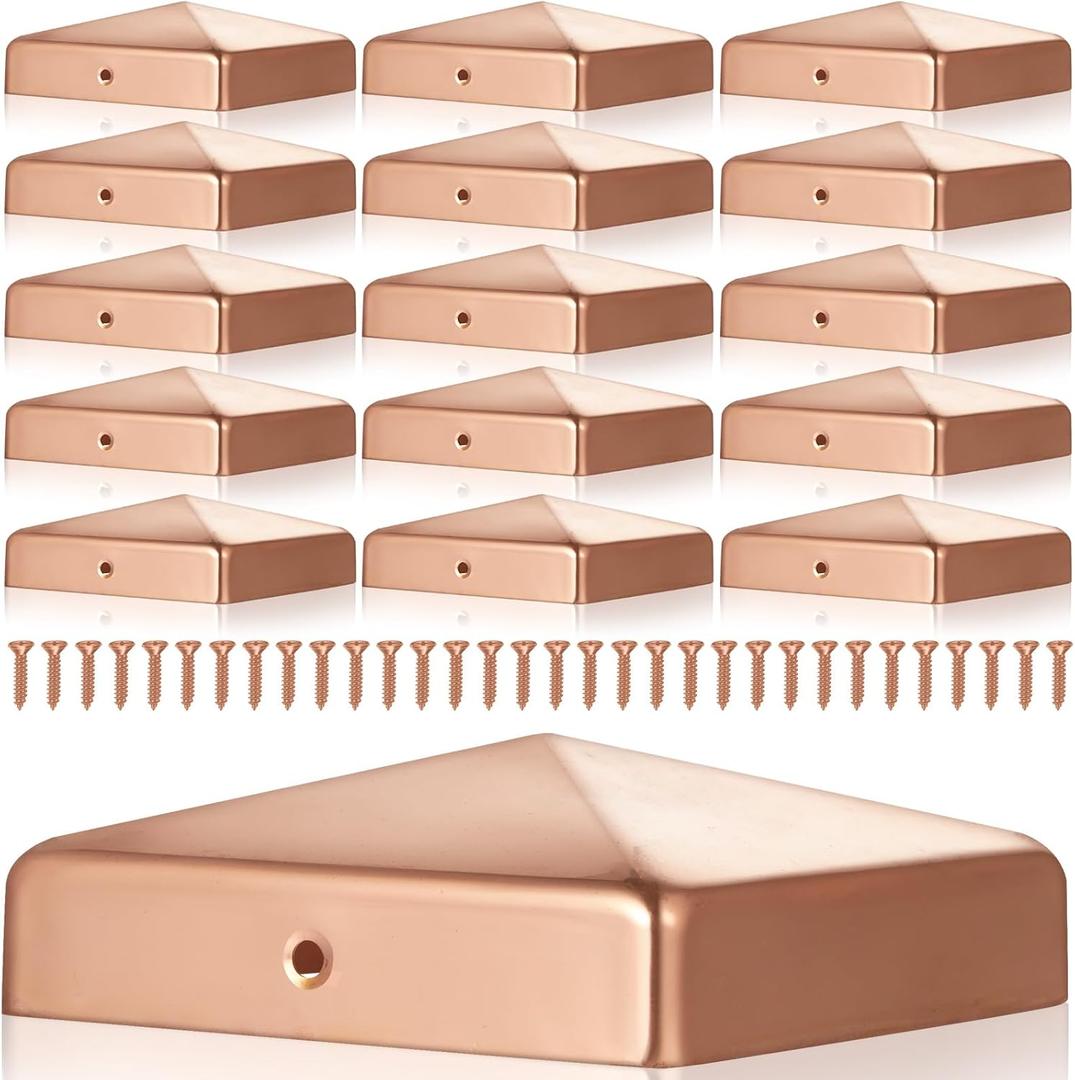 Tandefio 16 Pcs 4x4'' (Actual 3.5x3.5'') Solid Copper Post Caps Fence Pyramid Decking Caps with Screw for Metal Wood Cedar Fence Deck Corridors Mailbox Posts End Cover